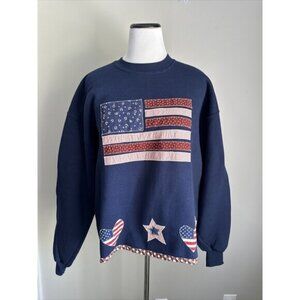 Vintage 80’s Jerzees Calico Collectibles American Flag Navy Sweatshirt Size XL